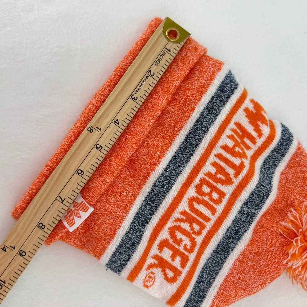 Whataburger Beanie Hat Unisex One Size Orange Pom Pom Knit Cuffed Winter Cap - Picture 4 of 5